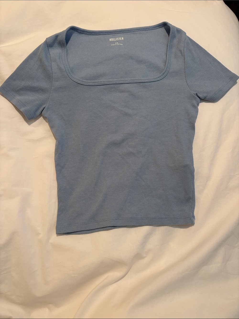 Hollister Light Blue Square Neck Ribbed Short Sleeve Tee